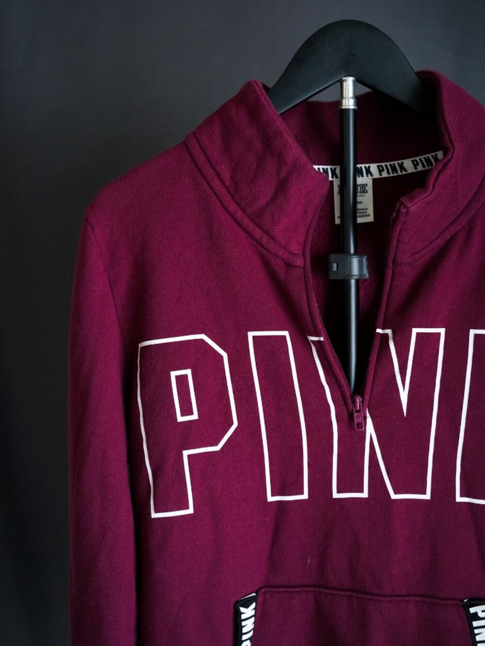 Victoria's Secret PINK Women's Maroon Quarter-Zip Pullover Sweatshirt Large - Picture 2 of 10